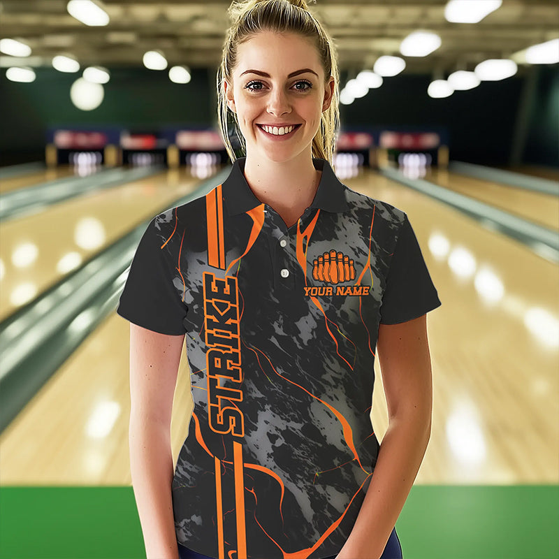Custom Orange Strike Bowling Shirts Polo Orange Camo Bowling Team Jerseys