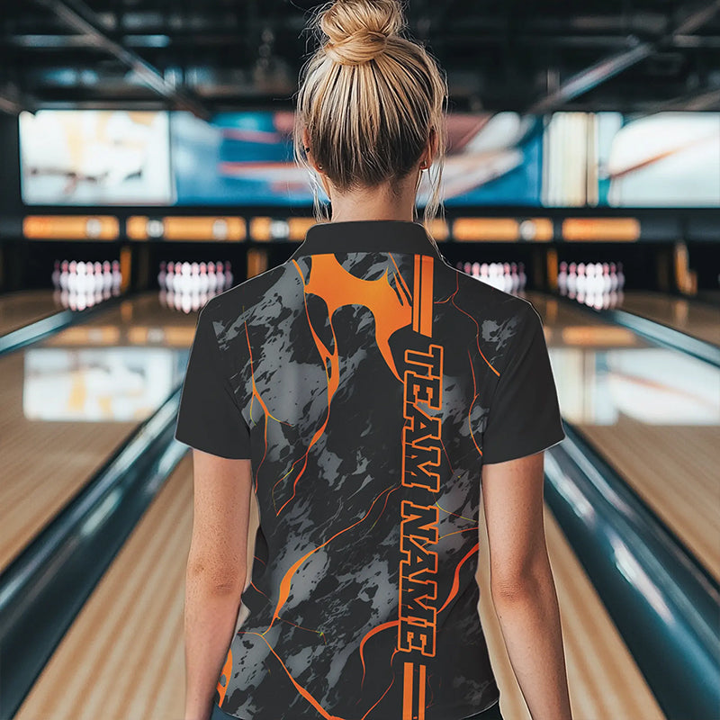 Custom Orange Strike Bowling Shirts Polo Orange Camo Bowling Team Jerseys