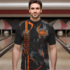 Custom Orange Strike Bowling Shirts Quarter Zip Camo Bowling Team Jerseys Bowling League