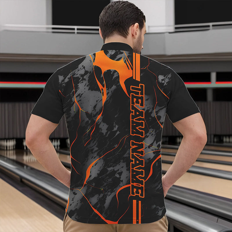 Custom Orange Strike Bowling Shirts Quarter Zip Camo Bowling Team Jerseys Bowling League