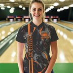 Custom Orange Strike Bowling Shirts Quarter Zip Orange Camo Bowling Team Jerseys