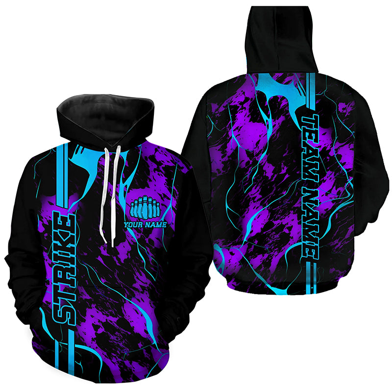 Custom Blue And Purple Camo Strike Bowling Shirts And, Bowling Team Uniform With Name