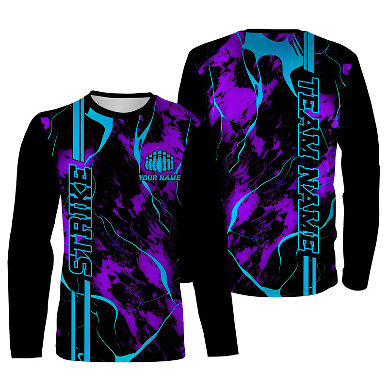 Custom Blue And Purple Camo Strike Bowling Shirts And, Bowling Team Uniform With Name