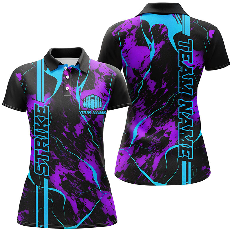 Custom Blue Purple Strike Bowling Shirts Polo Camo Bowling Team Jerseys