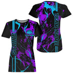 Custom Blue And Purple Strike Bowling T-Shirts, Camo Bowling Team Jerseys