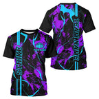 Custom Blue And Purple Strike Bowling T-Shirts, Camo Bowling Team Jerseys