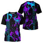 Custom Blue And Purple Camo Strike Bowling T Shirts And, All Over Printed Bowling Team Uniform