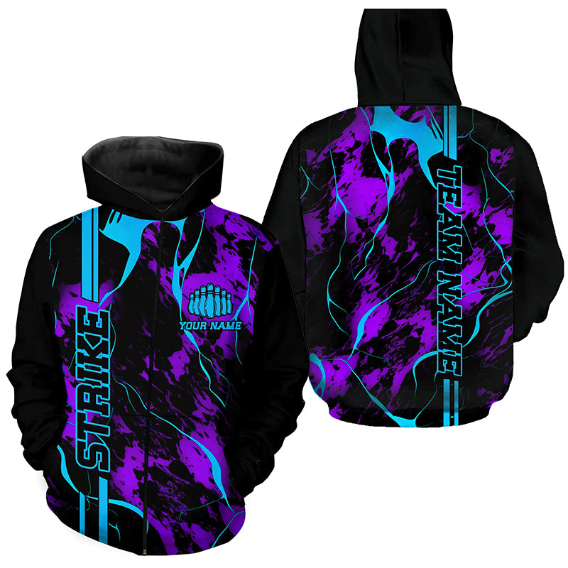 Custom Blue And Purple Camo Strike Bowling Shirts And, Bowling Team Uniform With Name