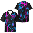 Custom Blue And Pink Strike Bowling And Hawaiian Shirt, Camo Bowling League Team Jerseys