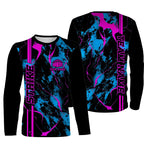 Custom Blue And Pink Strike Bowling Long Sleeve Shirts Camo Bowling Team Jerseys Bowling League