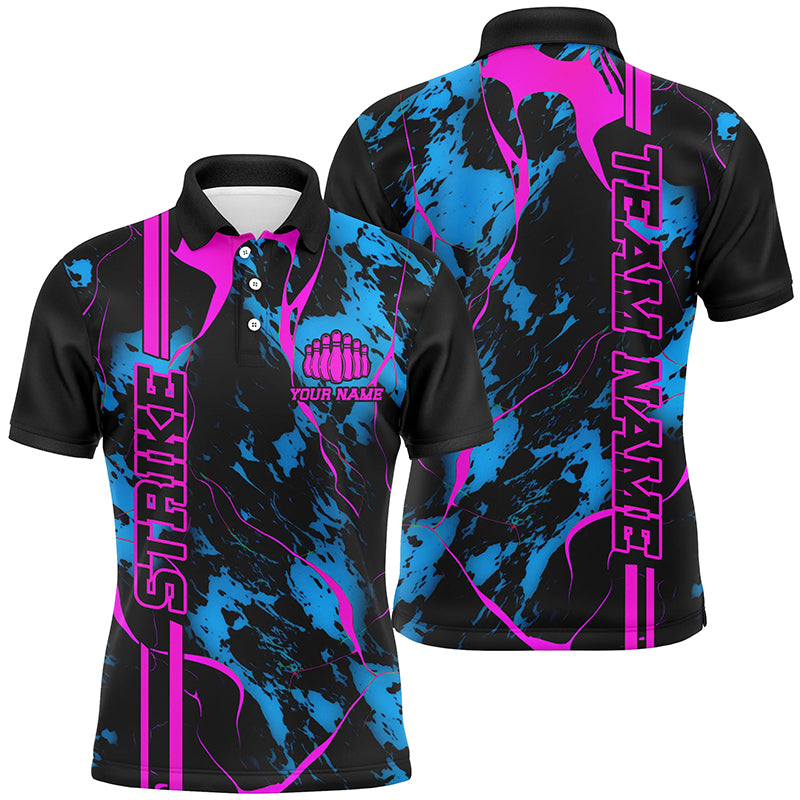 Custom Blue And Pink Strike Bowling Shirts Polo Camo Bowling Team Jerseys Bowling League