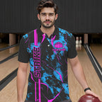 Custom Blue And Pink Strike Bowling Shirts Polo Camo Bowling Team Jerseys Bowling League