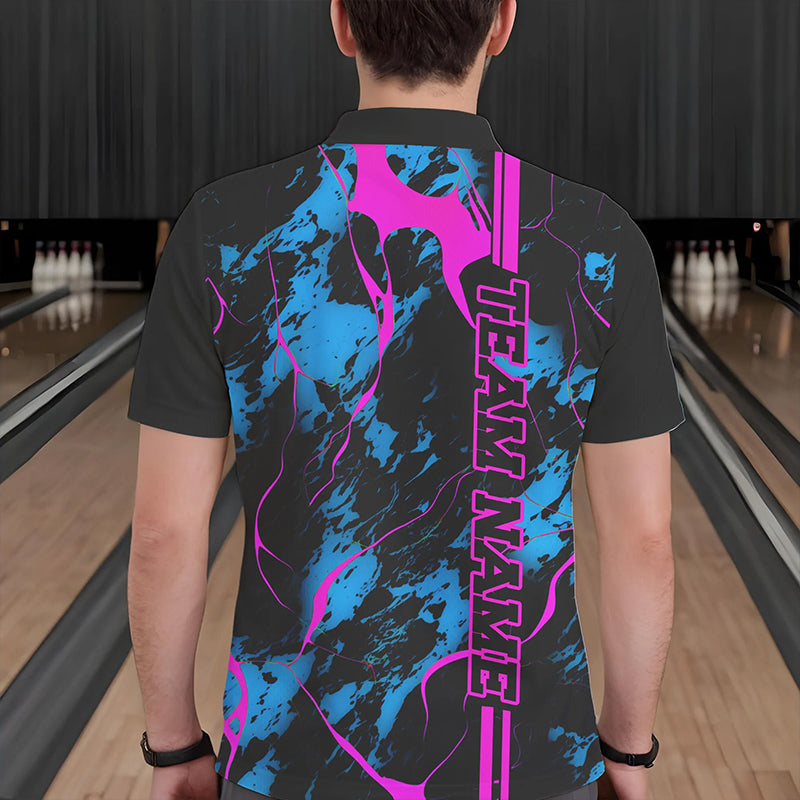 Custom Blue And Pink Strike Bowling Shirts Polo Camo Bowling Team Jerseys Bowling League