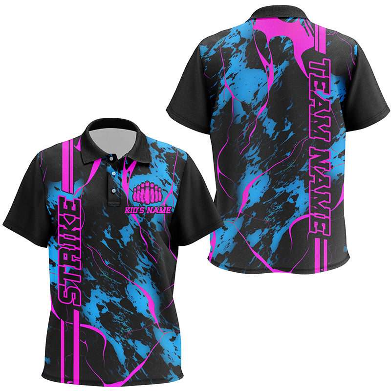 Custom Blue And Pink Strike Bowling Polo Shirts Camo Bowling Jerseys Bowling