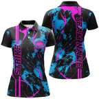 Custom Blue And Pink Strike Bowling Shirts Polo Camo Bowling Team Jerseys