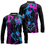 Custom Blue And Pink Strike Bowling Long Sleeve Quarter-Zip Shirts Camo Bowling Team Jerseys