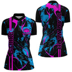 Custom Blue And Pink Strike Bowling Shirts Quarter Zip Camo Bowling Team Jerseys