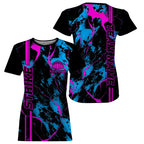 Custom Blue And Pink Strike Bowling T-Shirts Camo Bowling Team Jerseys Bowling League
