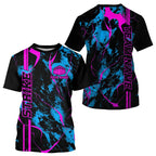 Custom Blue And Pink Strike Bowling T-Shirts Camo Bowling Team Jerseys Bowling League