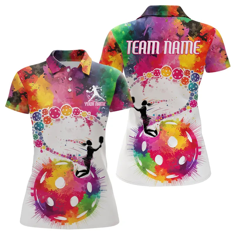 Custom Pink Watercolor Pickleball Polo Shirts, Pickleball Team Shirts