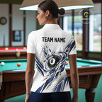 Custom White And Blue Geometric 8 Ball Billiard Polo Shirt, Billiard Jersey