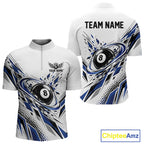 Custom White And Blue Geometric 8 Ball Billiard Quarter Zip Shirt, Billiard Jersey