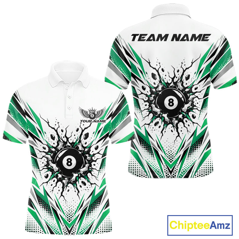 Custom Green 8 Ball Billiard Impact Polo Shirt, Billiard League Team Jersey
