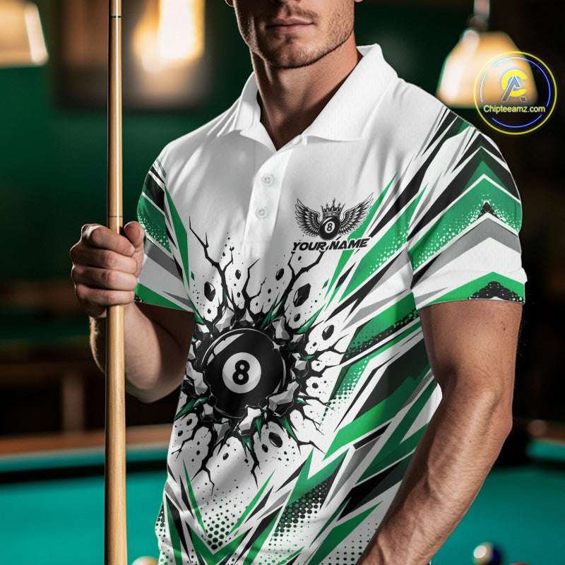 Custom Green 8 Ball Billiard Impact Polo Shirt, Billiard League Team Jersey
