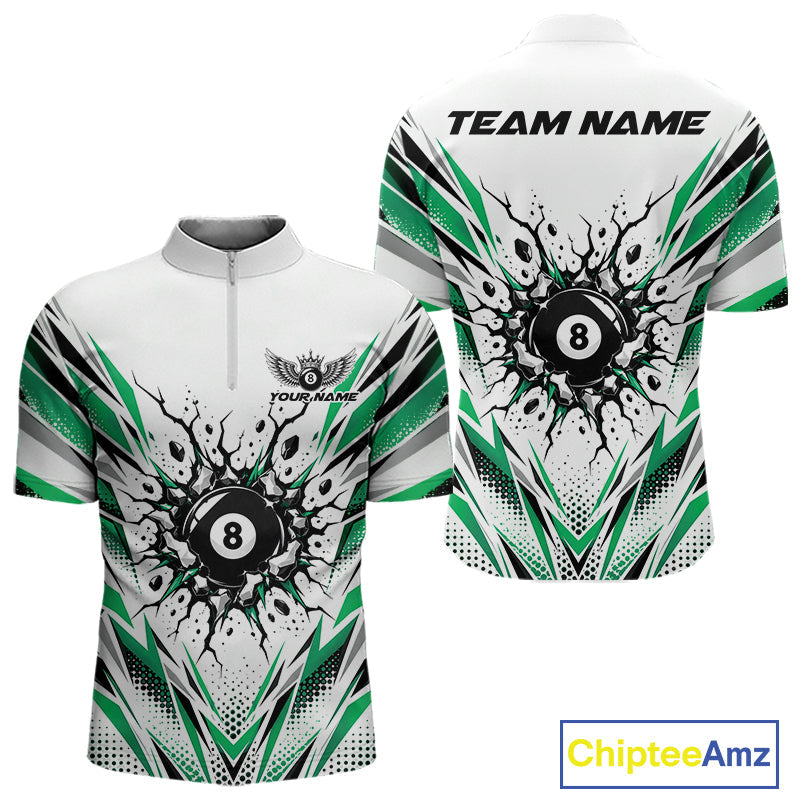Custom Green 8 Ball Billiard Impact Quarter Zip Shirt, Billiard League Team Jersey