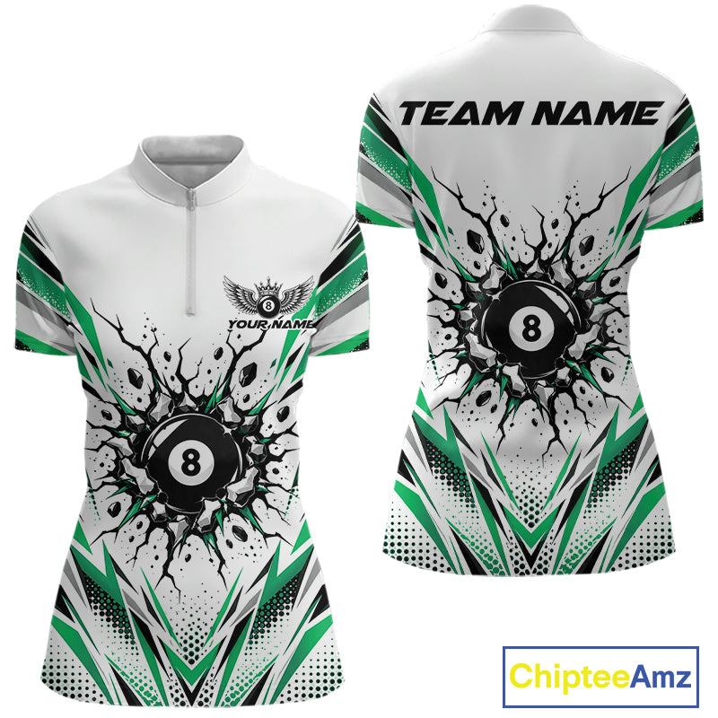 Custom Green 8 Ball Billiard Impact Quarter-Zip Shirt, Billiard League Team Jersey