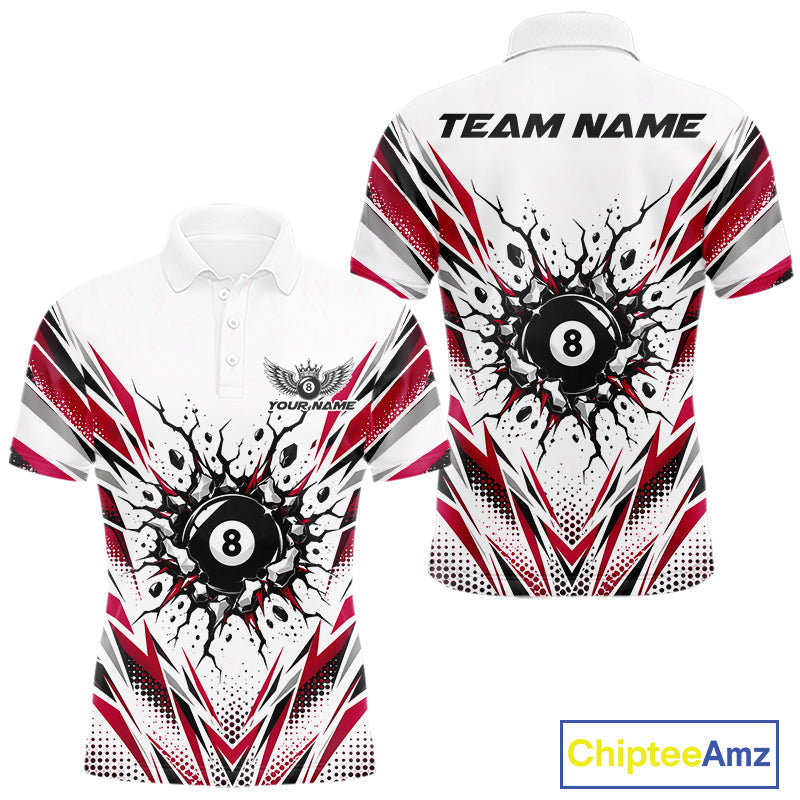Custom Red 8 Ball Billiard Impact Polo Shirt, Billiard League Team Jersey