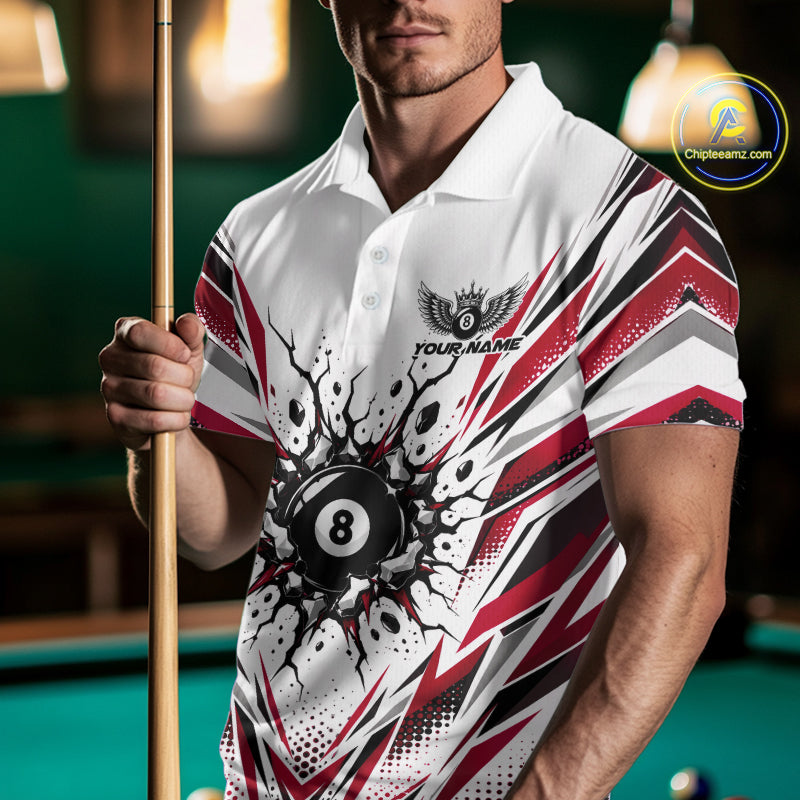 Custom Red 8 Ball Billiard Impact Polo Shirt, Billiard League Team Jersey