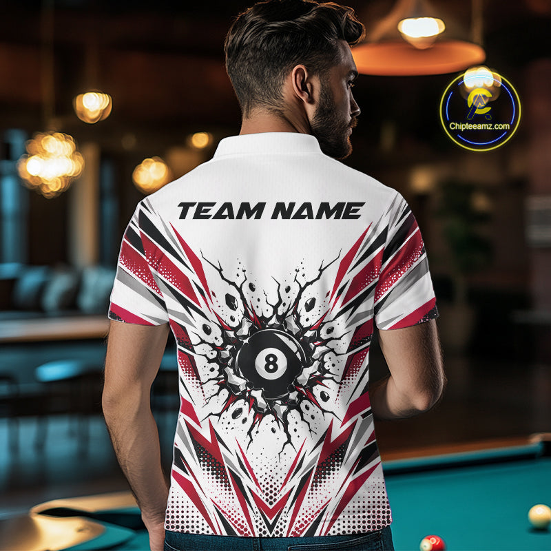 Custom Red 8 Ball Billiard Impact Polo Shirt, Billiard League Team Jersey