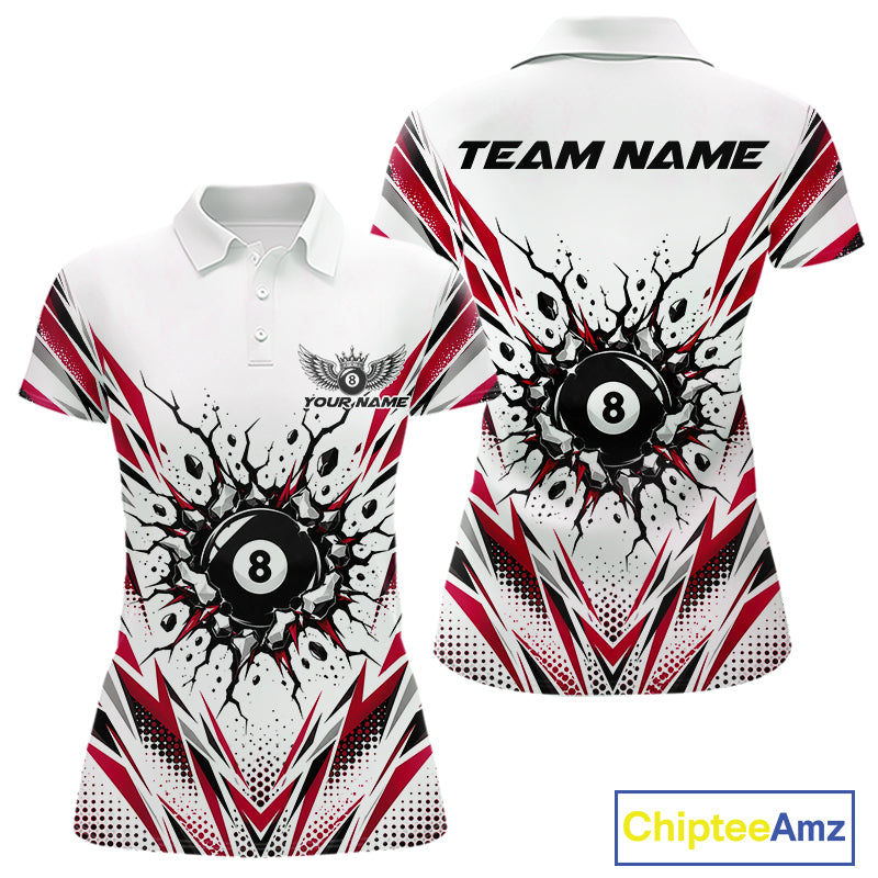 Custom Red 8 Ball Billiard Impact Polo Shirt, Billiard League Team Jersey