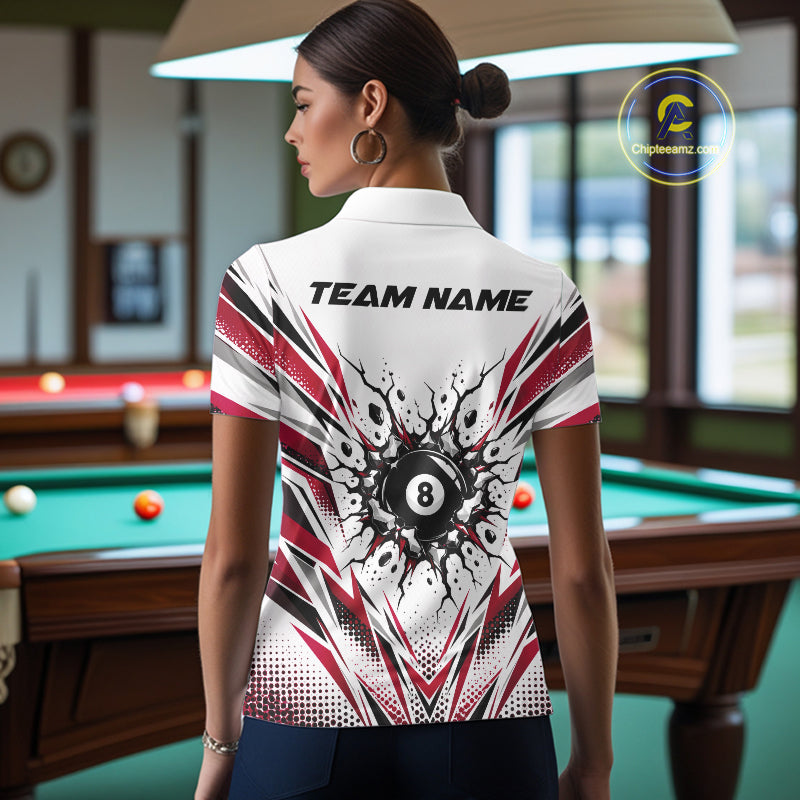 Custom Red 8 Ball Billiard Impact Polo Shirt, Billiard League Team Jersey
