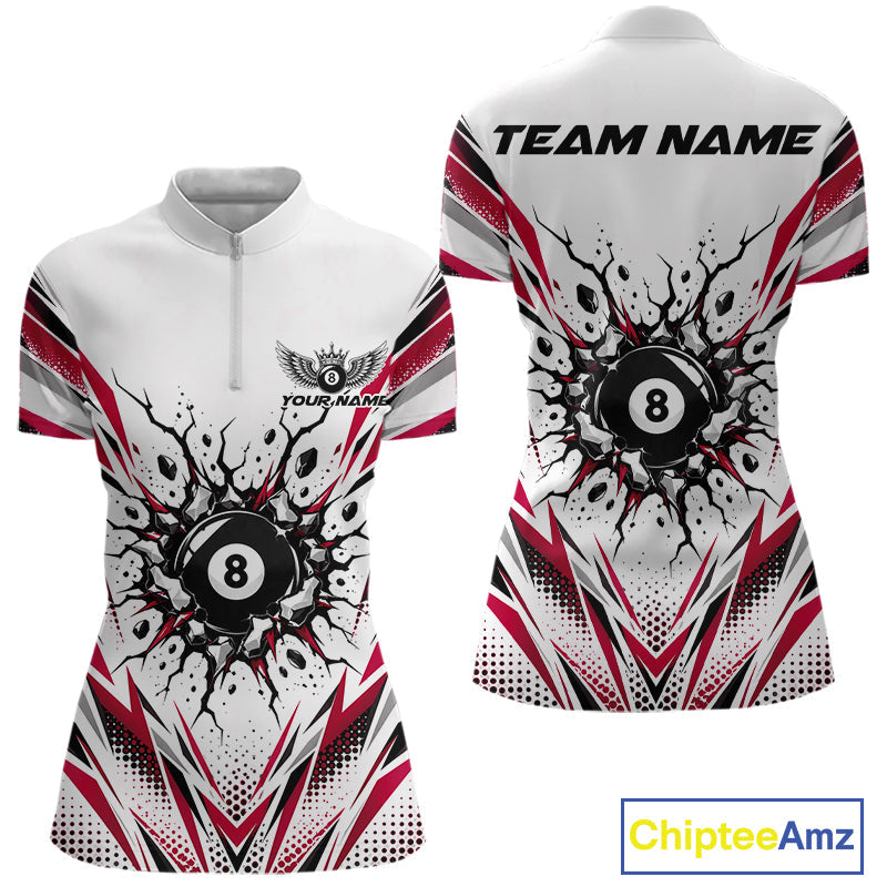 Custom Red 8 Ball Billiard Impact Quarter-Zip Shirt, Billiard League Team Jersey