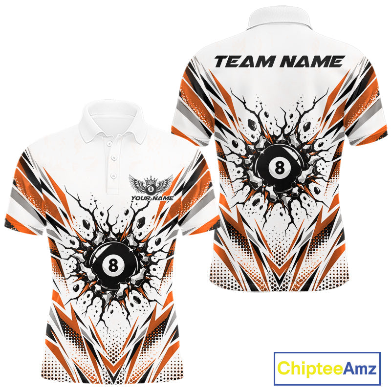 Custom Orange 8 Ball Billiard Impact Polo Shirt, Billiard League Team Jersey