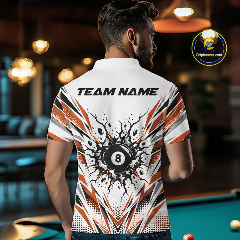 Custom Orange 8 Ball Billiard Impact Polo Shirt, Billiard League Team Jersey