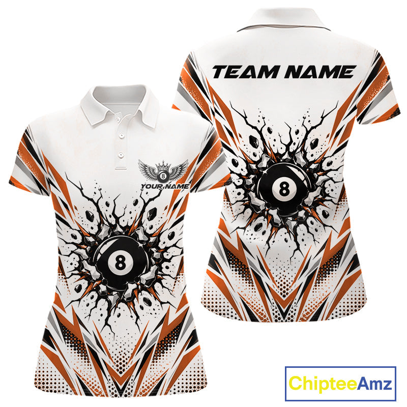 Custom Orange 8 Ball Billiard Impact Polo Shirt, Billiard League Team Jersey