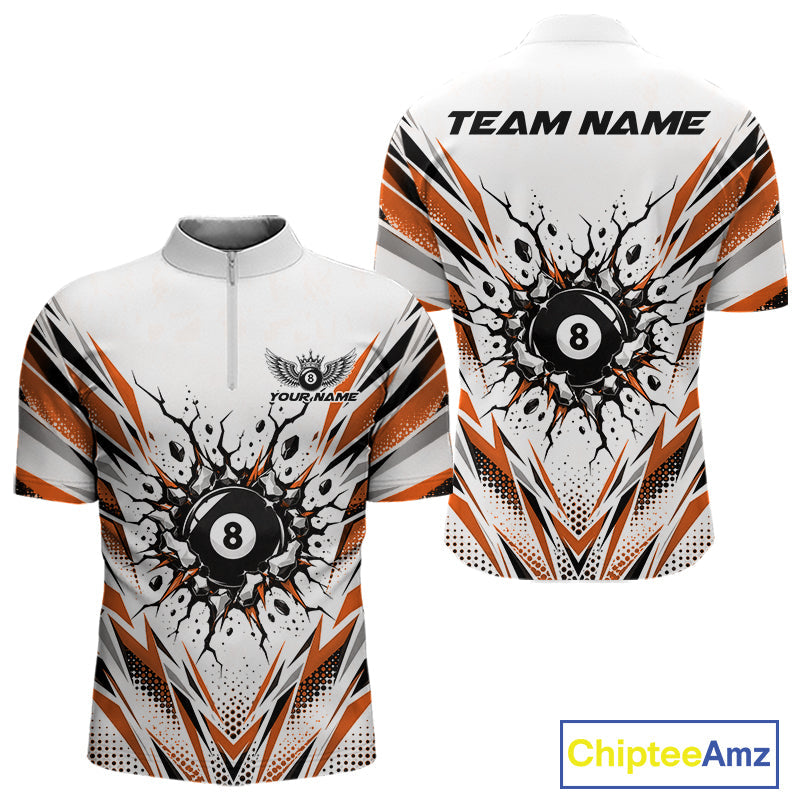 Custom Orange 8 Ball Billiard Impact Quarter Zip Shirt, Billiard League Team Jersey
