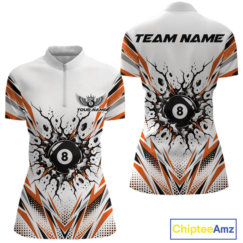 Custom Orange 8 Ball Billiard Impact Billiard League Quarter-Zip Team Shirt