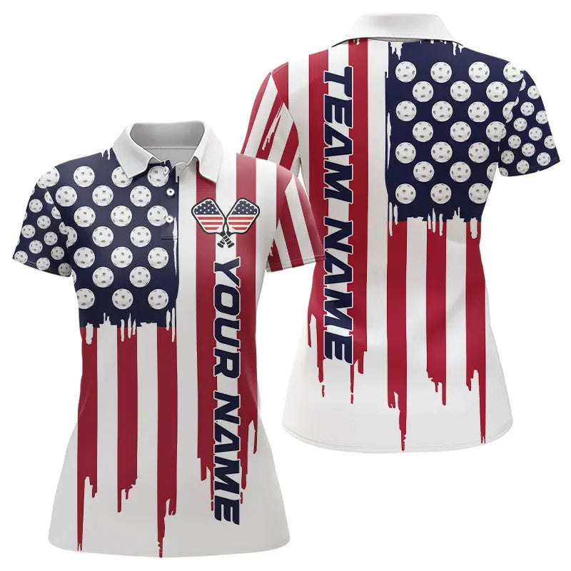 Custom American Flag Pickleball Polo Shirts, Patriotic Pickleball Jerseys For Team