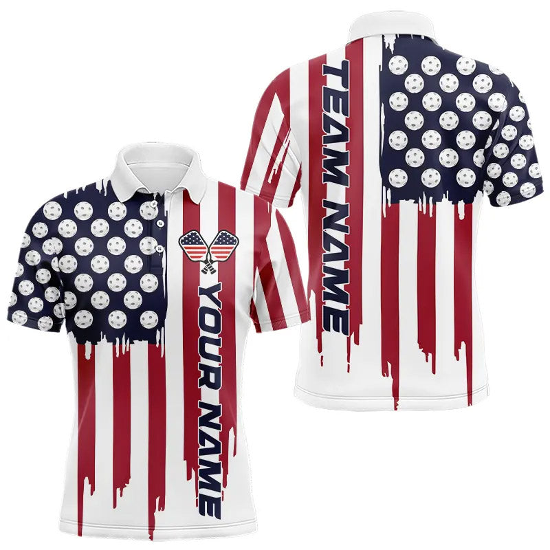 Custom American Flag Pickleball Polo Shirts, Patriotic Pickleball Jerseys For Team