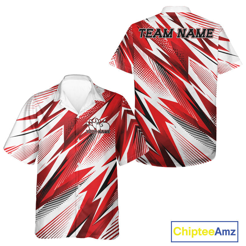 Custom Red Bowling Team And Hawaiian Shirts, Bowling League Shirt Bowler Jerseys