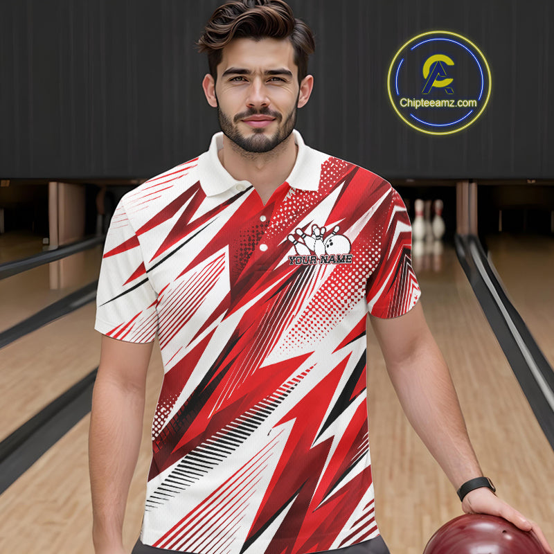Custom Red Bowling Team Polo Shirts, Bowling League Shirt Bowler Jerseys