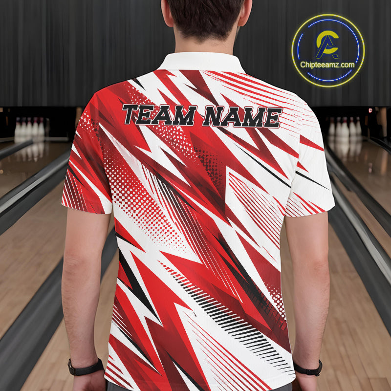 Custom Red Bowling Team Polo Shirts, Bowling League Shirt Bowler Jerseys