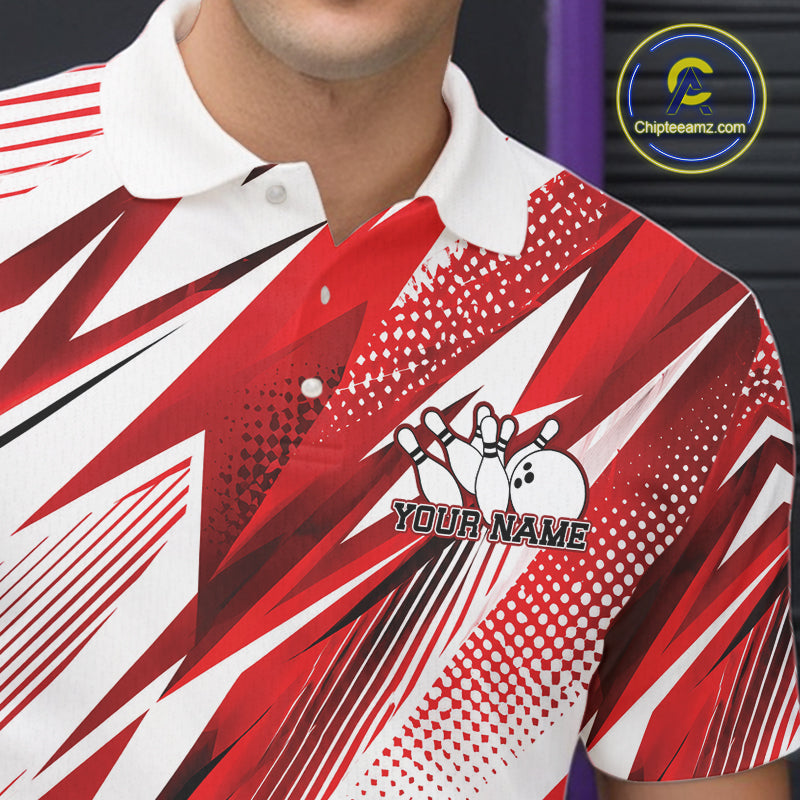 Custom Red Bowling Team Polo Shirts, Bowling League Shirt Bowler Jerseys