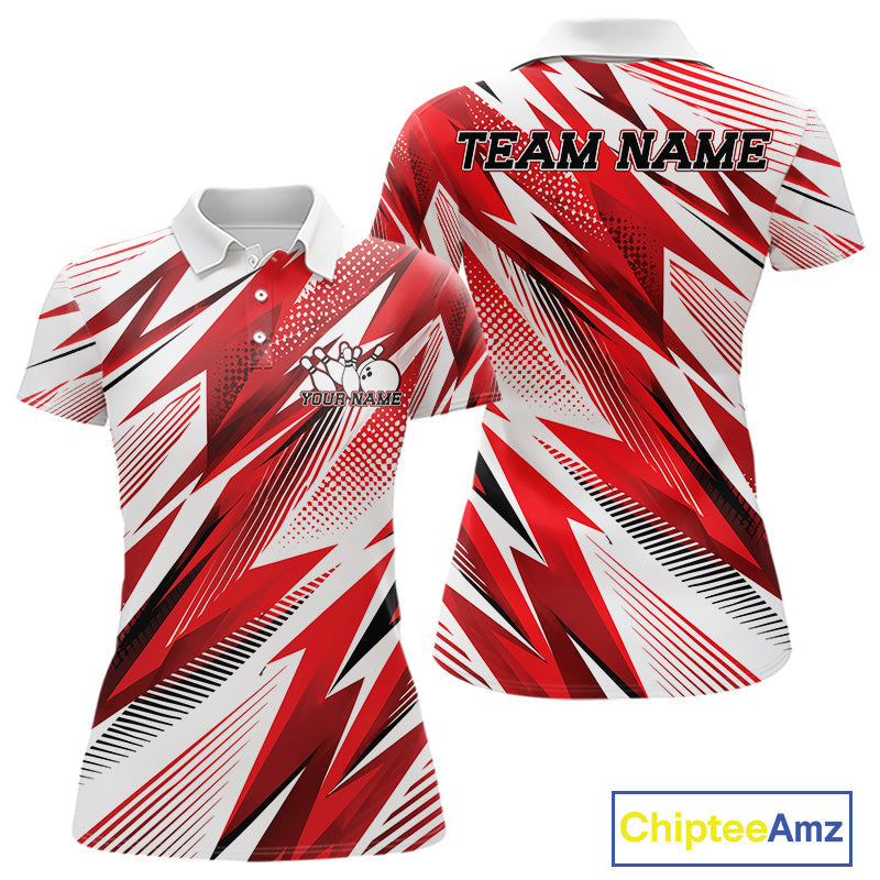 Custom Red Bowling Team Polo Shirts, Bowling League Shirt Bowler Jerseys