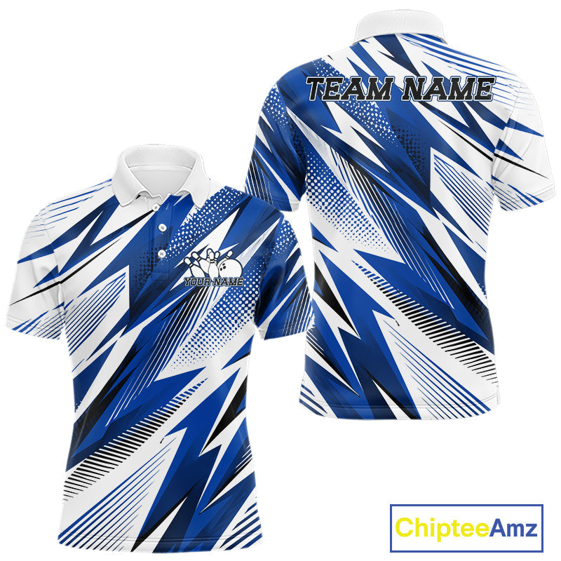Custom Blue Bowling Team Polo Shirts, Bowling League Shirt Bowler Jerseys