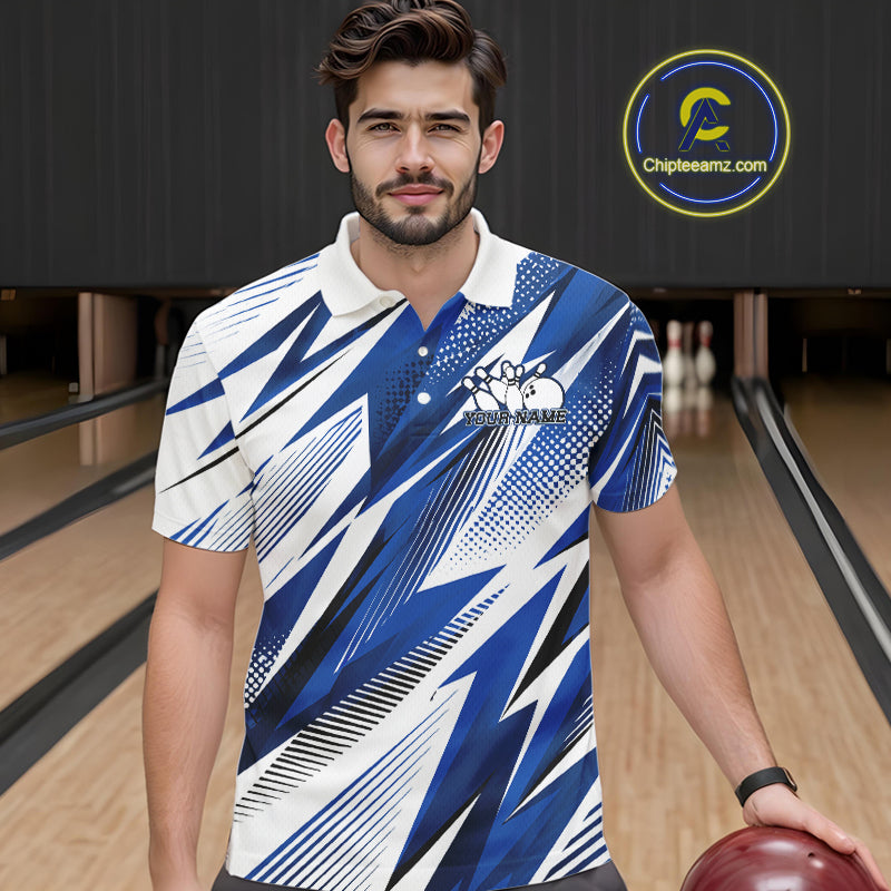 Custom Blue Bowling Team Polo Shirts, Bowling League Shirt Bowler Jerseys
